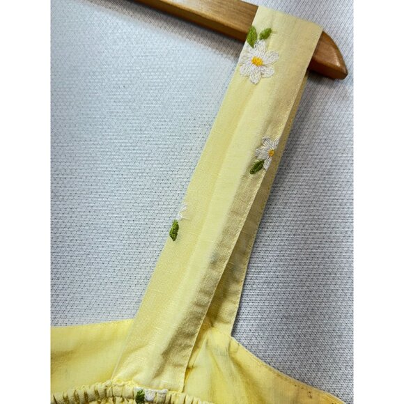 Forever 21 Women's Crop Top Size M Yellow Floral Embroidered Casual Summer Smock - Picture 11 of 11